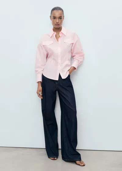 Mango Shirt With Pleats And Pockets In Pink