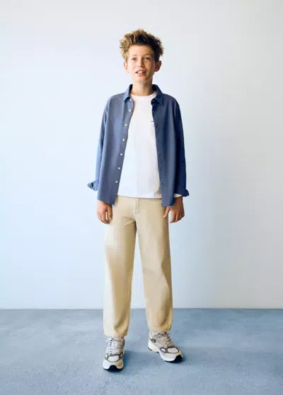Mango Kids' Chemise Piqué Coton In Bleu