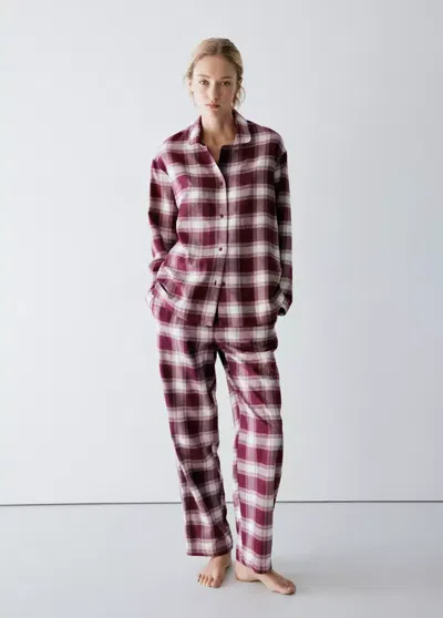 Mango Chemise Pyjama Flanelle Carreaux In Bordeaux