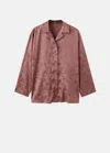 Mango Jacquard Satin Button-up Shirt In Brown