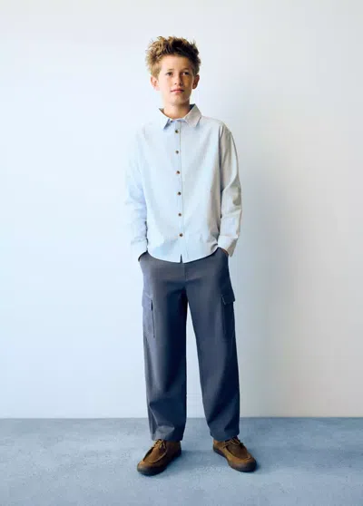 Mango Kids' Chemise Rayures Boutons Écailles In Bleu Ciel