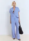 Mango Stripe Short Sleeve Button-up Shirt