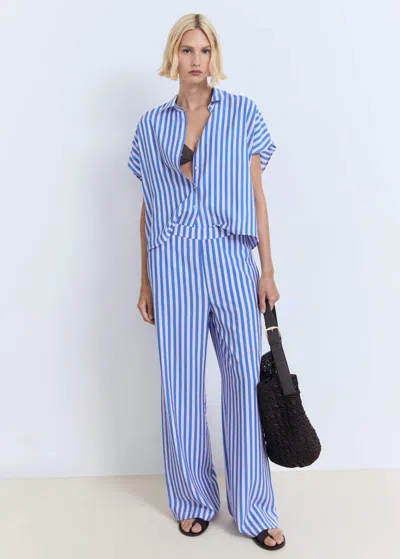 Mango Short Sleeve Striped Shirt Blue