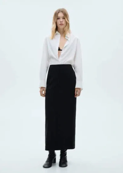 Mango Regular Cotton Lyocell-blend Shirt Off White In Blanc Cassé