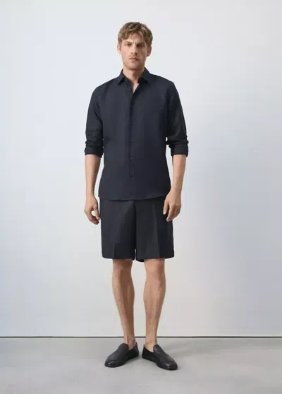 Mango Regular-fit Linen-lyocell Shirt In Dark Navy