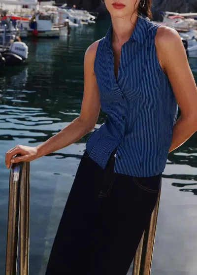 Mango Chemise Sans Manches Rayures In Blue