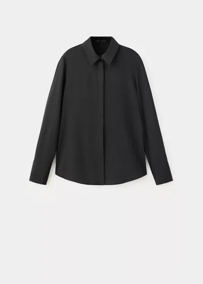 Mango Chemise Satinée À Fermeture Dissimulée In Noir