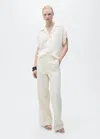 Mango Short-sleeved Satin Shirt Off White In Blanc Cassé
