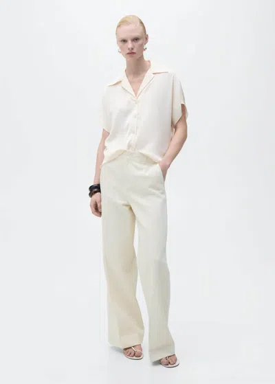 Mango Short-sleeved Satin Shirt Off White In Blanc Cassé