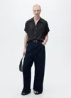 Mango Short-sleeved Satin Shirt Black