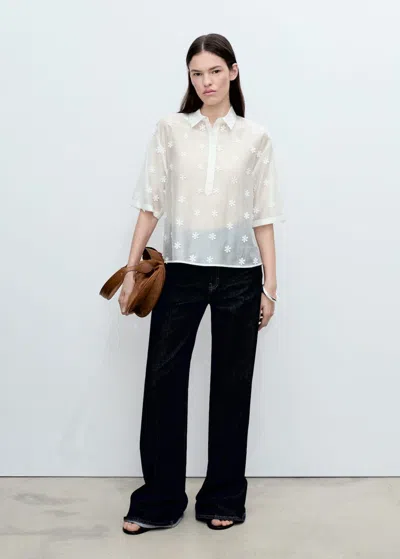 Mango Semi-transparent Lyocell Shirt With Flowers White