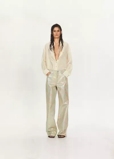 Mango Semi-sheer Shirt With Beaded Belt In Off White
