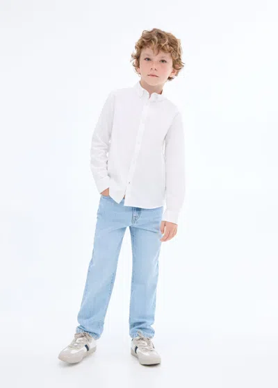 Mango Kids' Slim-fit Oxford Shirt In White