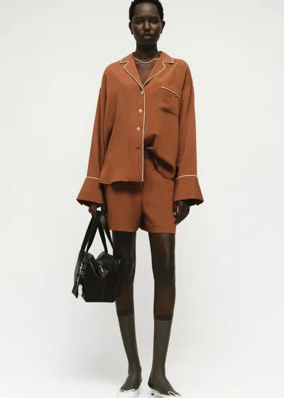 Mango Textured Shirt With Contrasting Trim In Brown
