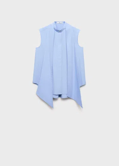 Mango Chemisier À Ruban Dans Le Cou Bleu - Femme - M -