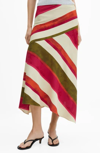 Mango Cherry Stripe Satin Maxi Skirt In Light Beige