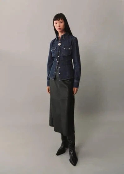 Mango Chest-pocket Denim Shirt Dark Blue