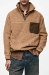 Mango Men's Regular-fit Fleece Quarter-zip Pullover In Medium Brown