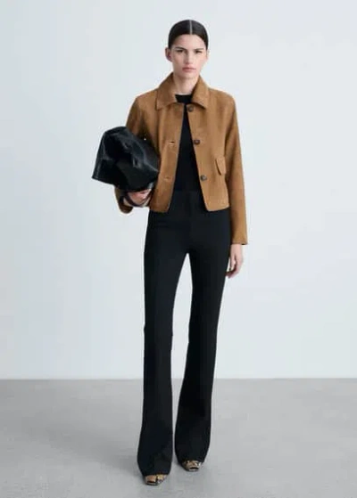 Mango Chest-pocket Suede Jacket Medium Brown