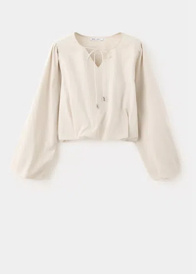 Mango Chiffon Blouse With Bow In Beige