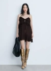 Mango Robe Gaze Bretelles Volants In Marron