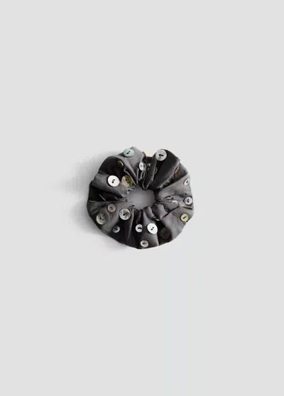 Mango Scrunchie With Embroidered Buttons In Grey