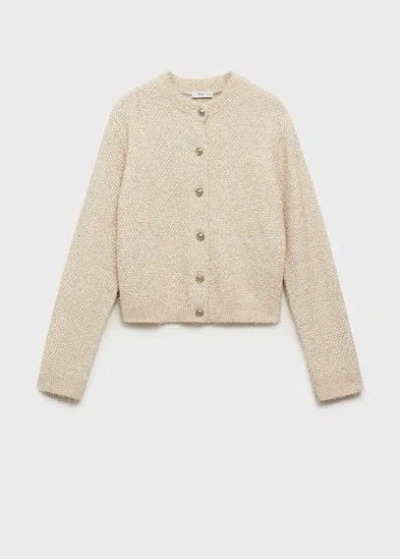 Mango Chunky Knit Jacket With Buttons Beige