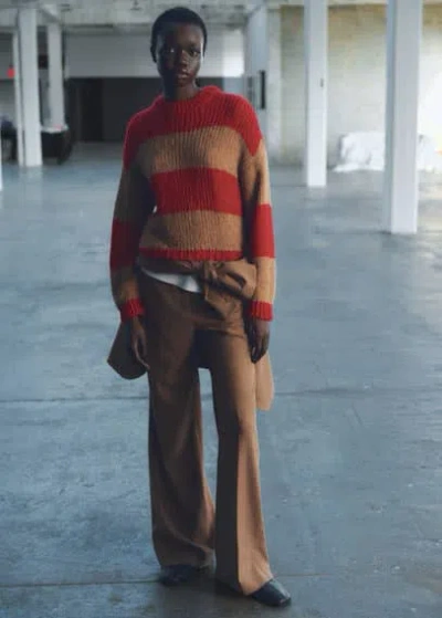 Mango Thick Knit Striped Jersey Red In Rouge