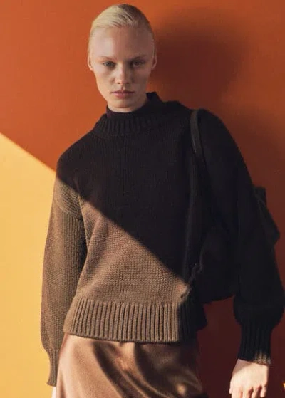 Mango Chunky Knit Sweater With Ribbed Finishes Brown