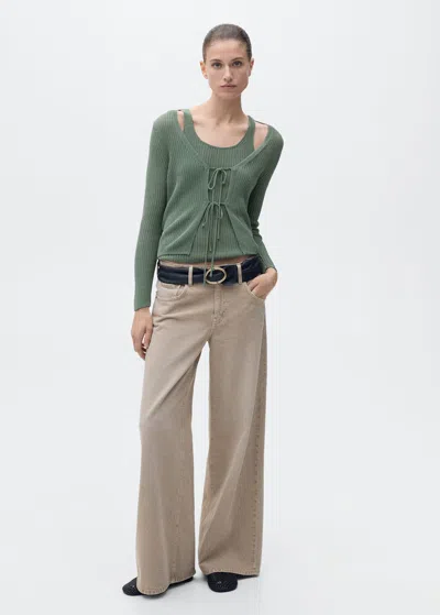 Mango Chunky Rib-knit Top Green