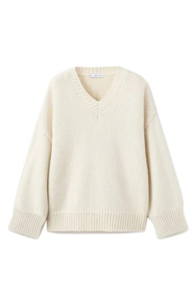Mango Chunky V-neck Sweater In White