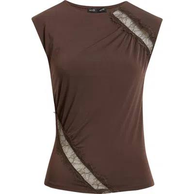 Mango Cindy Lace Panel Ruched Top In Brown