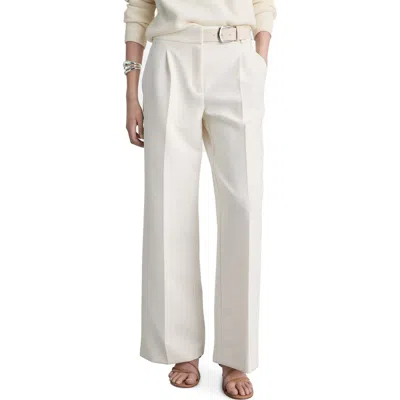 Mango Cinto Belted Straight Leg Pants In Ecru