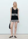 Mango Circular Print Crochet Skirt Black In Black