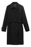 Mango Classic Double Breasted Water Repellent Cotton Trench Coat In Black