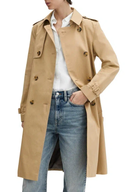 Mango Classic Double Breasted Water Repellent Cotton Trench Coat In Beige