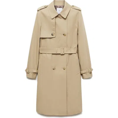 Mango Classic Double Breasted Water Repellent Cotton Trench Coat In Beige