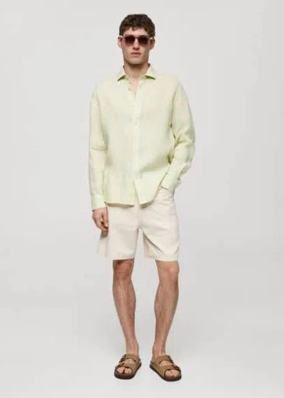Mango Classic Fit 100% Linen Shirt Mint Green In Vert Menthe