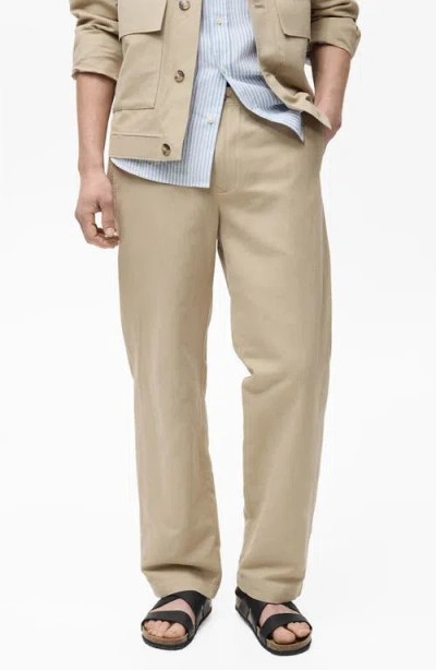 Mango Classic Fit Cotton & Linen Blend Pants In Beige
