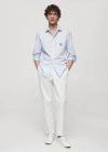 MANGO CLASSIC-FIT COTTON STRIPED EMBROIDERED SHIRT WHITE