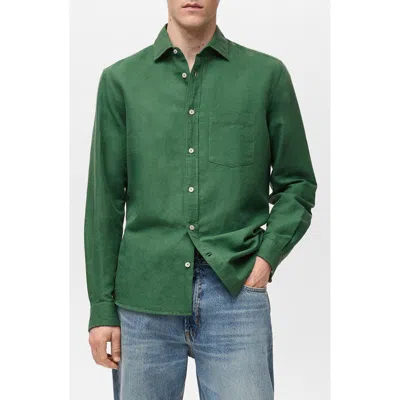 Mango Classic Fit Linen & Cotton Button-up Shirt In Billiard Green