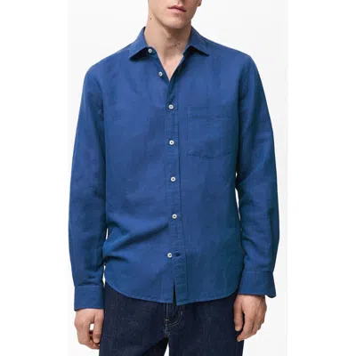 Mango Classic Fit Linen & Cotton Button-up Shirt In Ink Blue