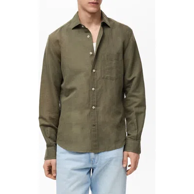Mango Classic Fit Linen & Cotton Button-up Shirt In Khaki Green