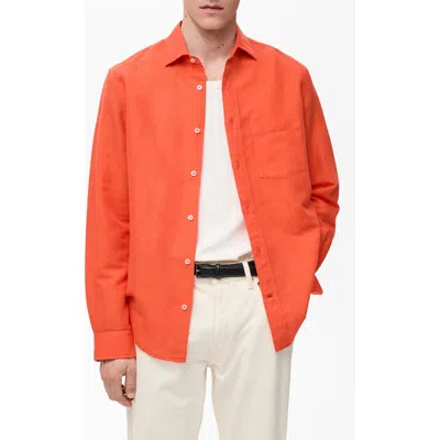 Mango Classic Fit Linen & Cotton Button-up Shirt In Orange