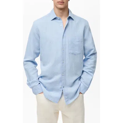 Mango Classic Fit Linen & Cotton Button-up Shirt In Sky Blue
