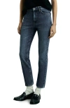 Mango Claudia Crop Slim Fit Jeans In Dark Blue