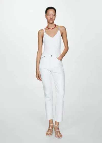 Mango Claudia Slim Crop Waxed Jeans White