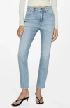 Mango Claudia Waxed Slim-fit Cropped Jeans Medium Blue In Medium Blue