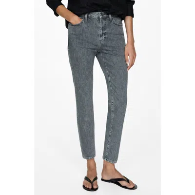 Mango Claudia Waxed Crop Slim Fit Jeans In Open Grey