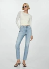 Mango Claudia Waxed Slim-fit Cropped Jeans Medium Blue